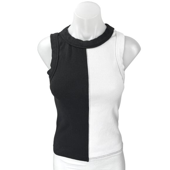 Neuw Jonesy White Black Colorblock Sleeveless Camisole Crop Sweater Tank Top M - Picture 1 of 5